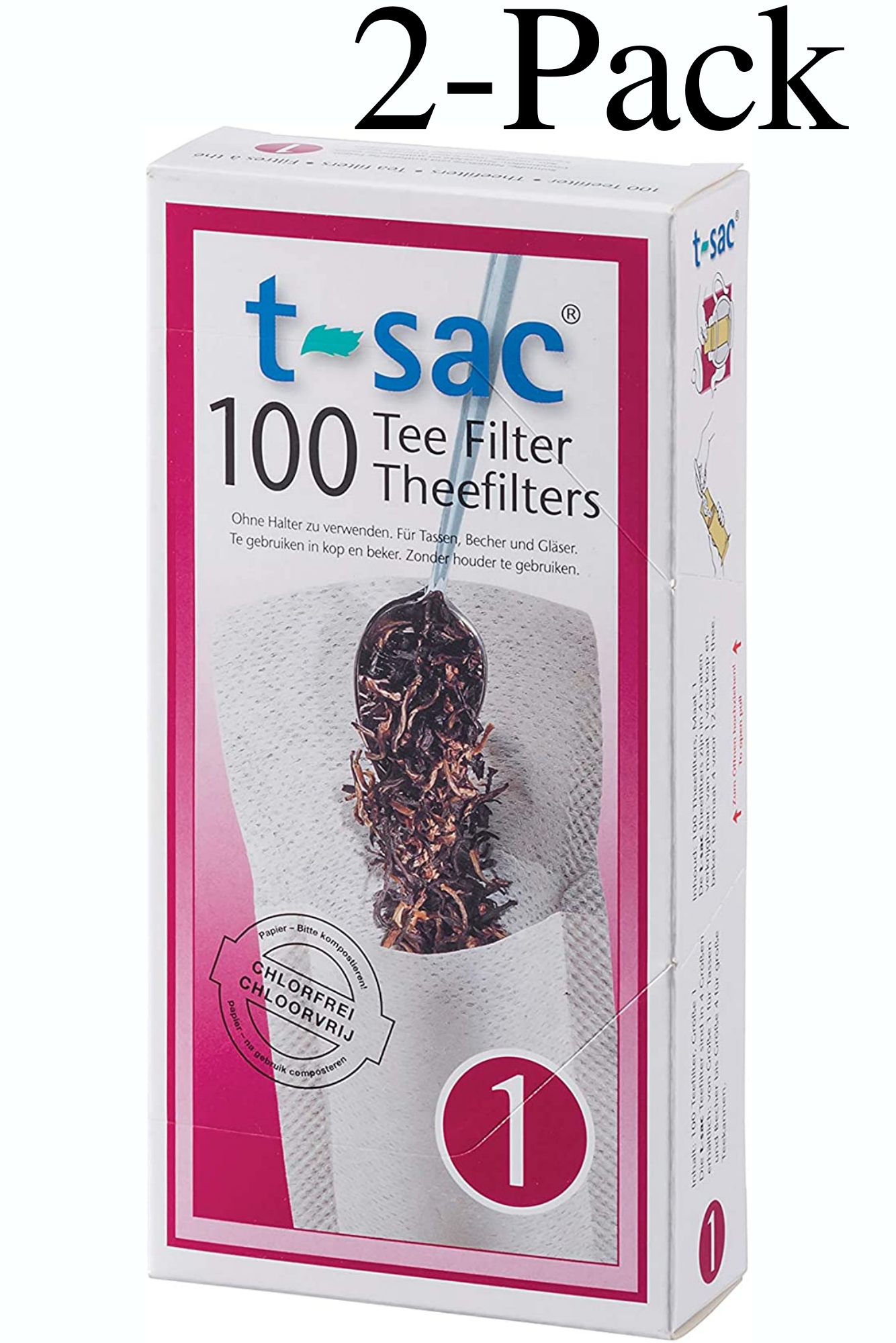 TSac 100Count Tea Filters Size 1 for Cups and Mugs (Pack of 2